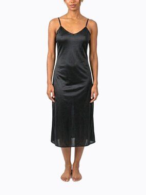 Vtg 90s Vanity Fair Black Slip Dress S Made in USA Satin Midi Maxi Whimsigoth